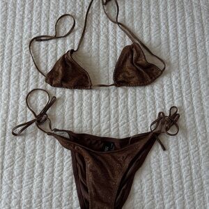 Triangl brown Sparkle shimmer String Bikini Top & Bottom - M
